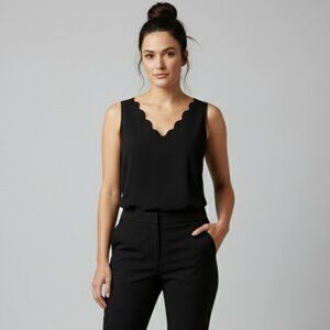 Gibson Petite Scallop V-neck Textured Material Sleeveless Blouse Tank Top Shell